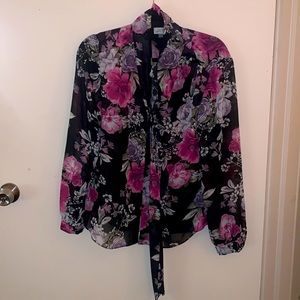 Tahari Long Sleeve Floral Blouse